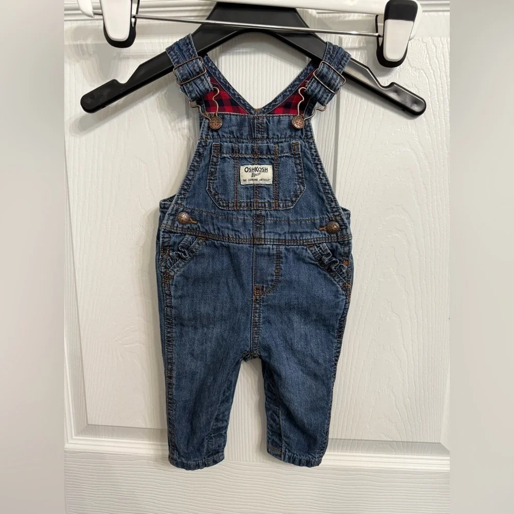 OshKosh B’gosh Denim Overalls 6M Classic Baby Blue Jean Overalls flannel lined